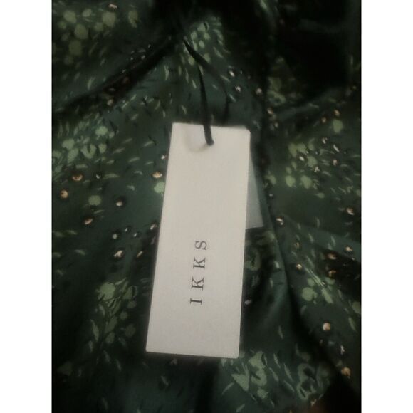 NWT IKKS 36 Satin Floral Mini Dress Ruffles Button Accent - Picture 5 of 10